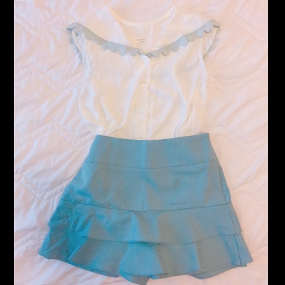 🎉🎉HP🎉🎉MINT GREEN SAILOR BLOUSE SKORTS SET - Picture 3 of 8